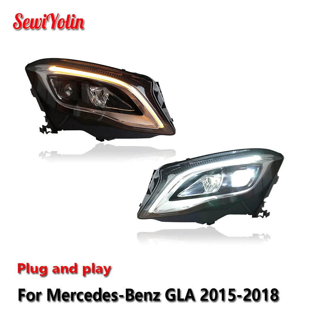 Car LED Headlight Light Assemblies For Mercedes-Benz GLA 2015-2018 Auto Fog DRL Brake Turn Signal Lamp Plug and Play