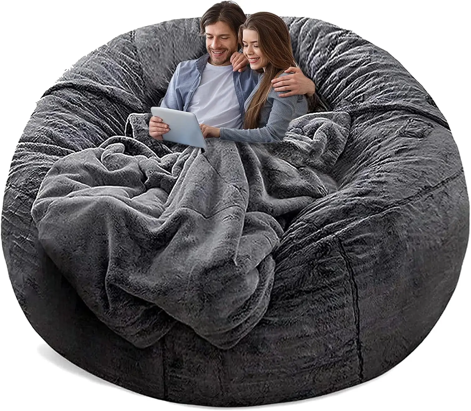 

（No Filler Bean Bag Chair Cover Without Filler,Big Round Soft Fluffy PV Velvet Washable Bean Bag Lazy Sofa Bed Cover for Adults,