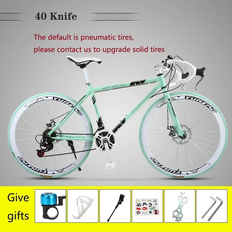 40 Knife 24 speed road bicycle high carbon steel dead flying racing disc brake Road Racing Bike aldult solid tire City Bicycle