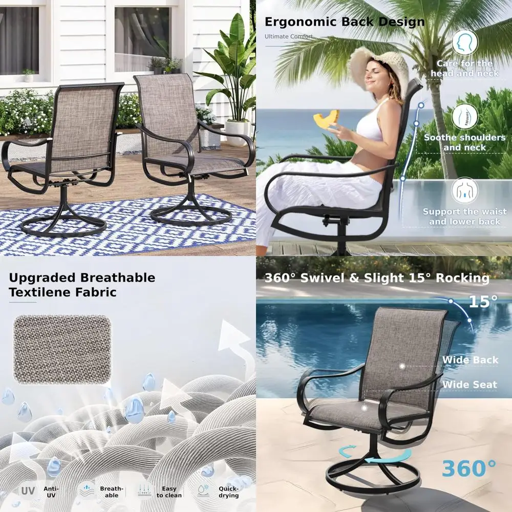 

Pair of Swivel Outdoor Dining Chairs with Textilene Fabric and Metal Frame