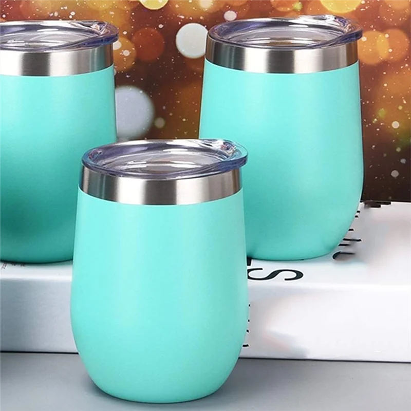 

B08B-Wine Tumbler Cups 12 Oz Stainless Steel 4 Pack Wine Glasses Set With Lid Family Party Use Blue