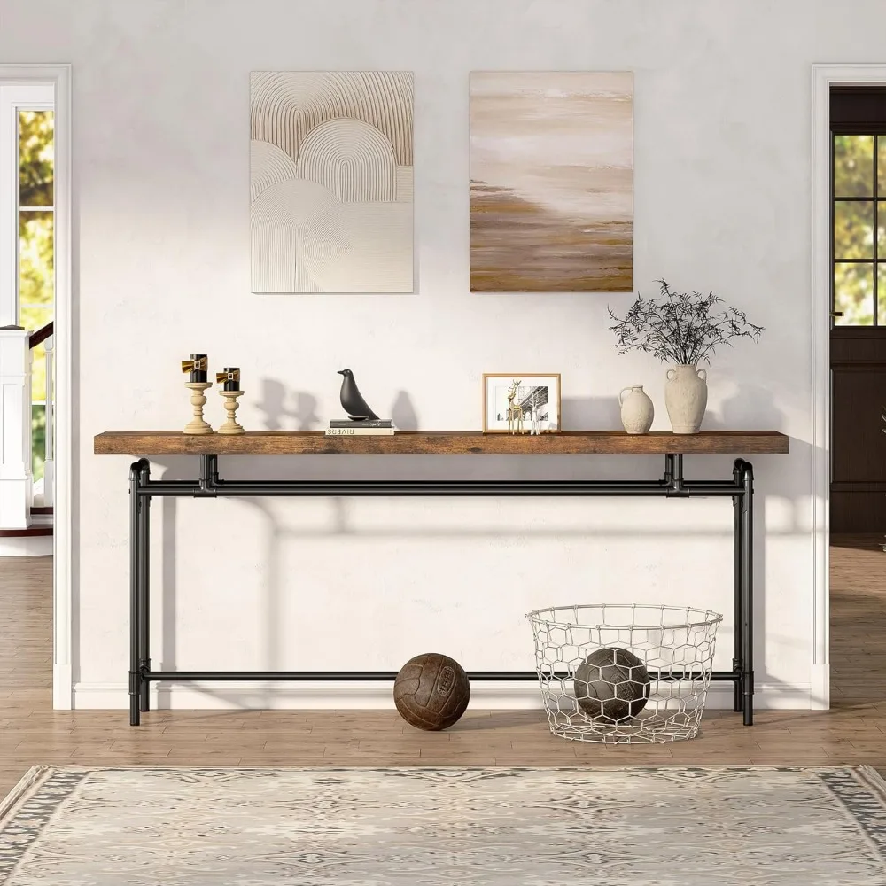 Console Table, 70.9 Inches Extra Long Sofa Table for Living Room, Industrial Narrow Console Sofa Tables Behind Couch,