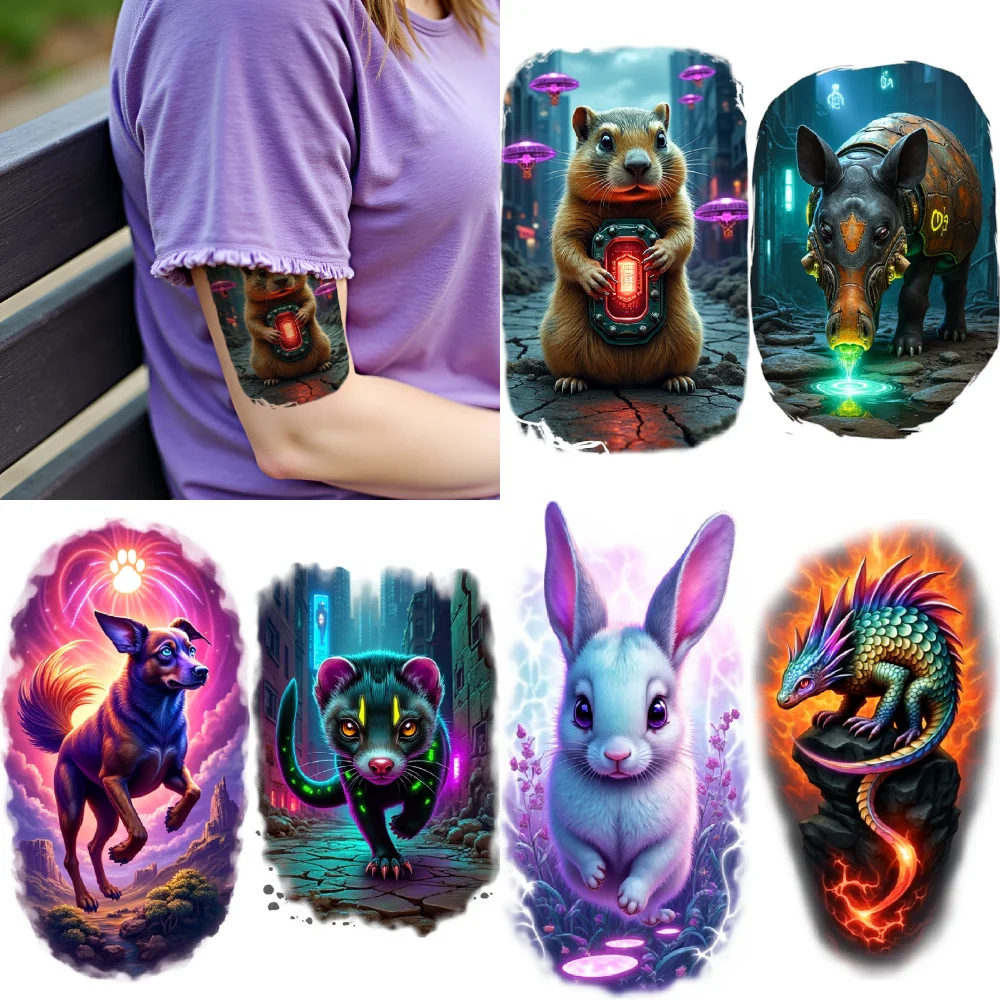 

3pcs Temporary Tattoo Waterproof Long-lasting Body Stickers Futuristic Lizard Futuristic Rabbit Futuristic Rodent For Back
