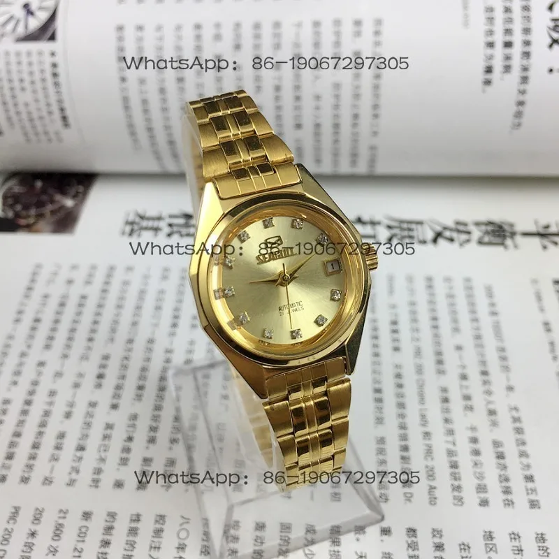 Original Stock  Case Diamond Staple Yellow Dial Single Date Calendar Fully Automatic Mechanical Ladies' Watch, Diameter 26mm