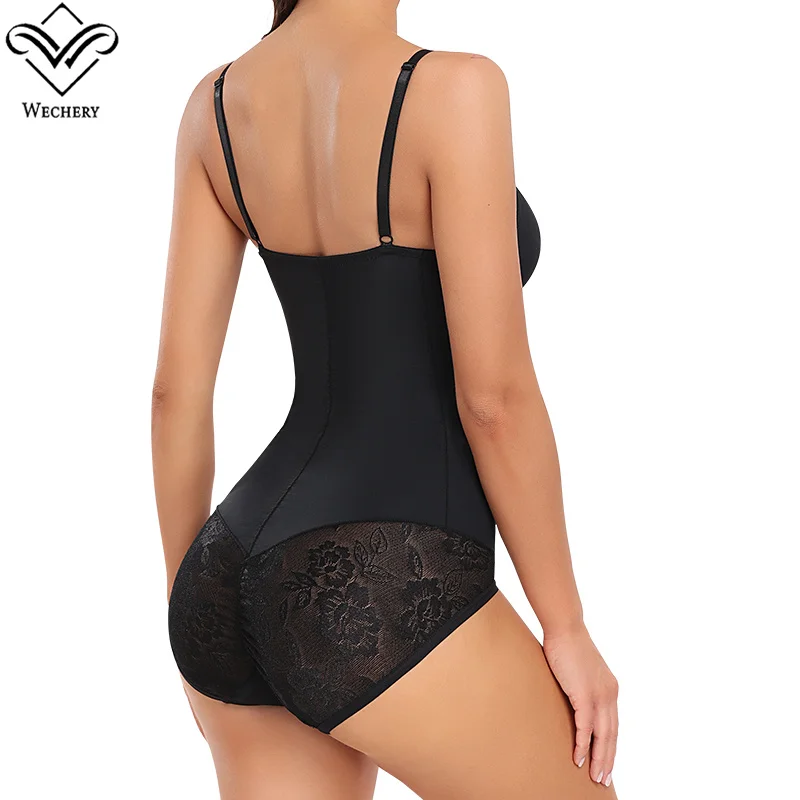 Wechery sexy bodysuit shapewear push up bunda levantador controle de barriga virilha aberta renda bunda roupa interior feminina com copo