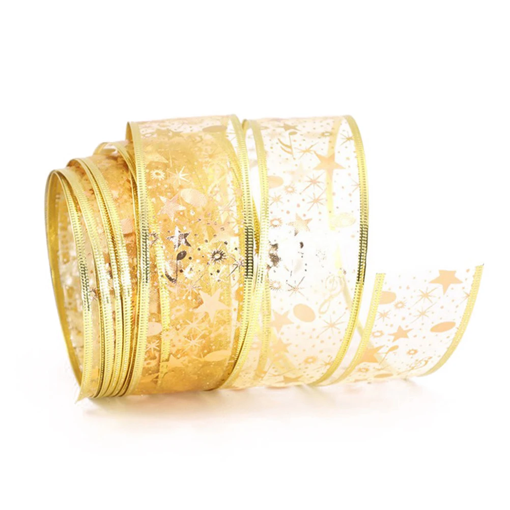 

Musical Ribbon Elegant Gold Decorative Wired Swirl Gift Bows Festive Christmas Swags Handmade Crafts Sewing Supplies