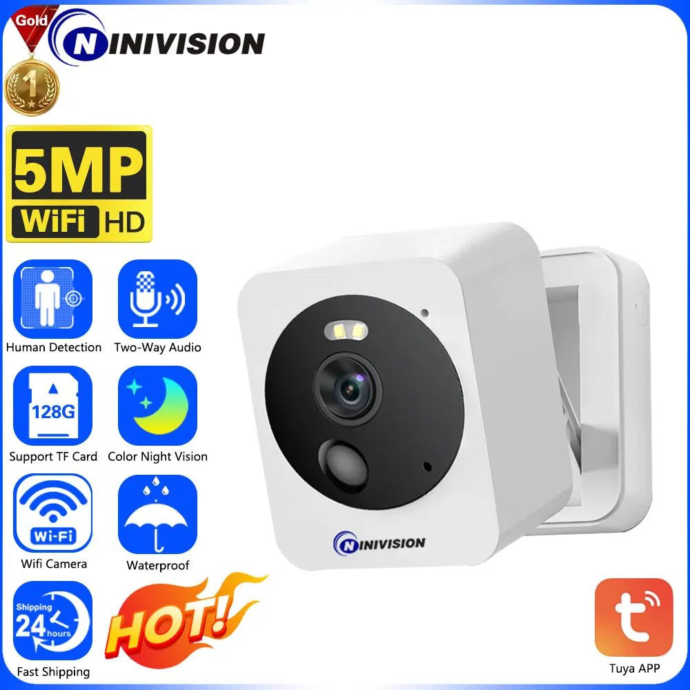 Smart Mini Outdoor Tuya Wifi telecamera di sicurezza 5MP Motion Detection visione notturna a colori telecamera di sorveglianza CCTV Wireless