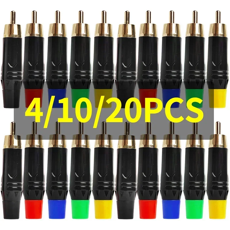 

4/10/20pcs Gold RCA Phono Plugs - Coaxial AV Audio Video Solder Connector for Speaker PC