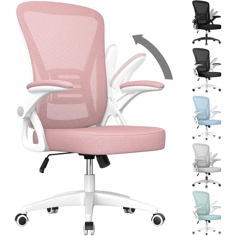 Naspaluro-silla de oficina ergonómica con respaldo medio, silla de escritorio con altura ajustable, Silla giratoria con brazos abatibles y soporte Lumbar