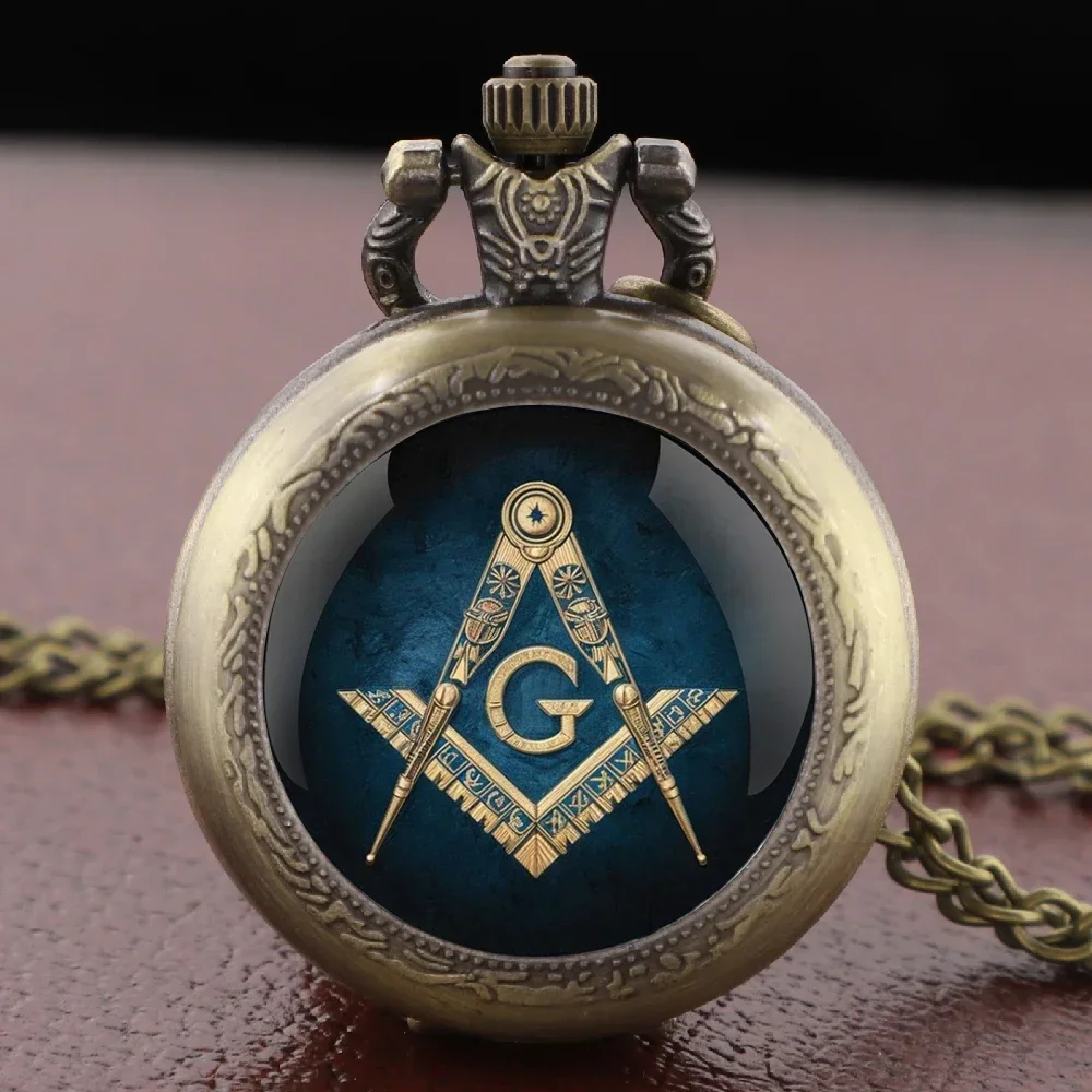 Vintage Masonic Freemason Quartz Pocket Watch With Chain Mysterious Pendant Necklace Gift For All Ages