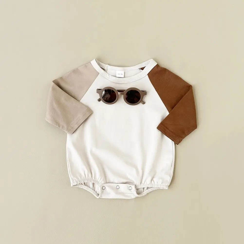 0-18M Autumn Baby Girl Clothes Newborn Bubble Romper Babies Solid Color Block Bodysuits Cotton Raglan Sleeve Romper Boys Infant