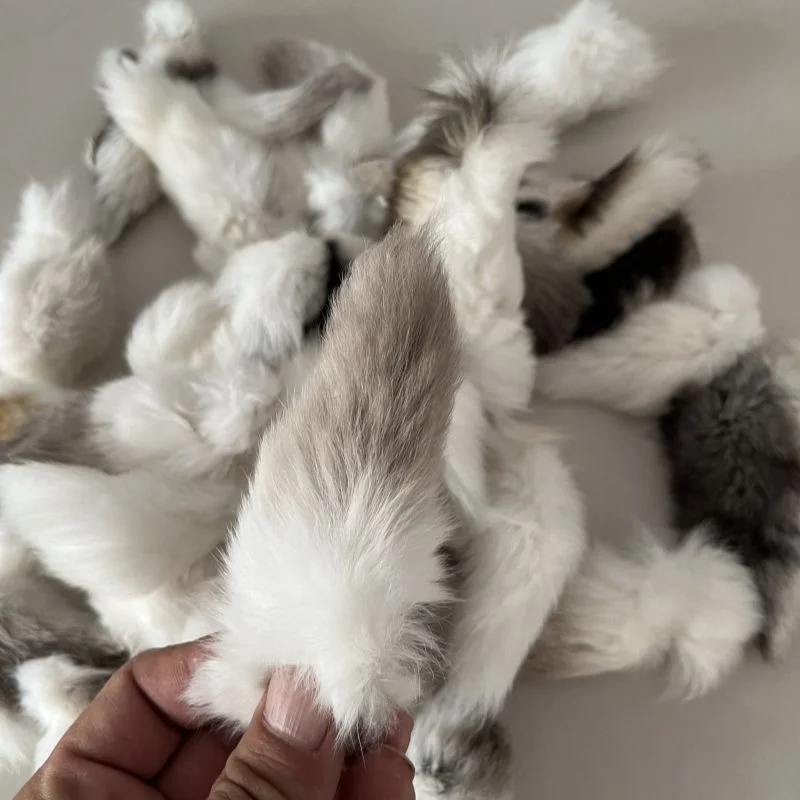2Pcs Natural Rabbit Tail Cat Toy Soft Plush Interactive Chew Toy For Indoor Cats Enrichment Pet Play Toy Suitable For Cats And D