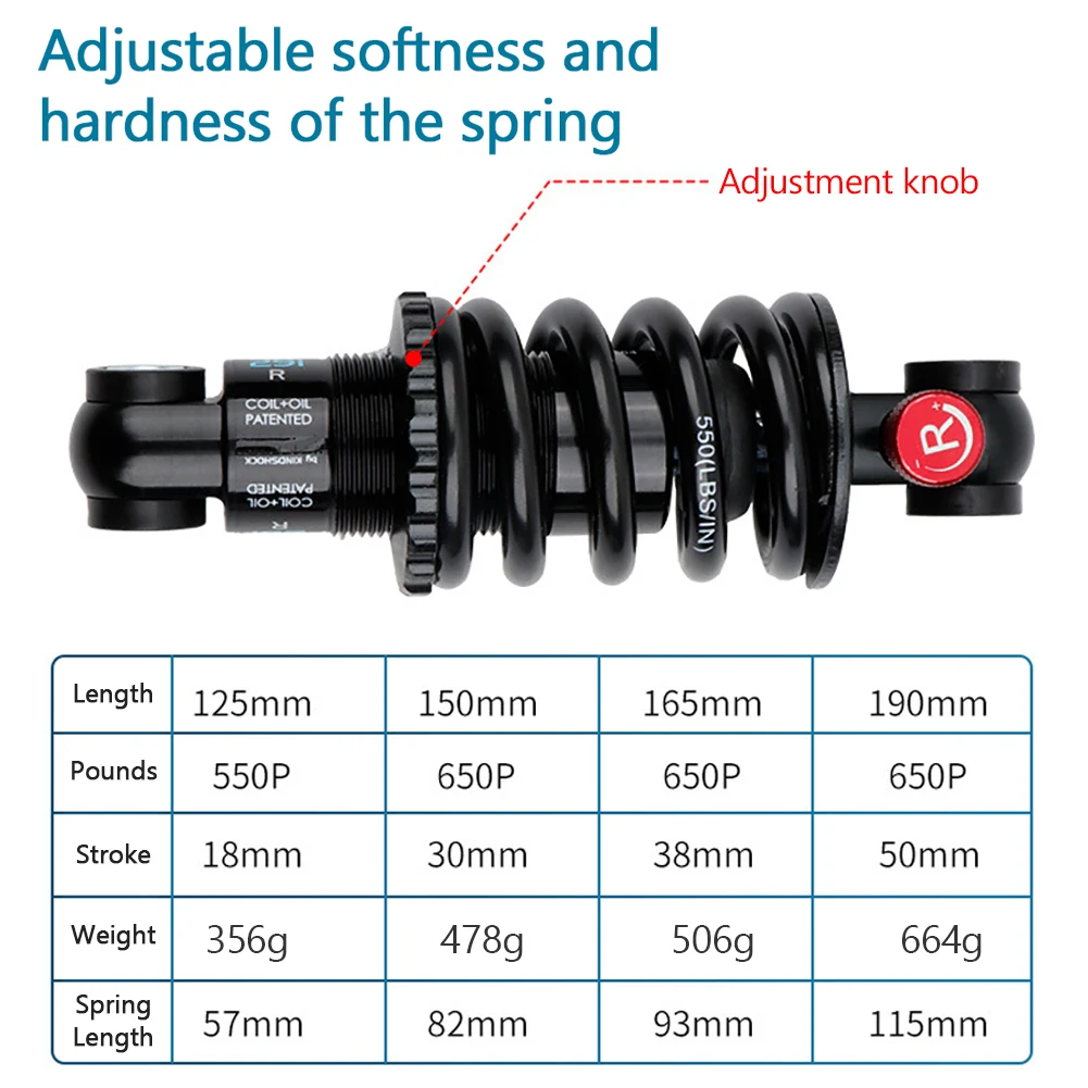 291R Shock Absorber 125/150/165/190mm Alloy Hydraulic Spring Shock Absorber Damping Protection for Scooters Go-karts Bicycles