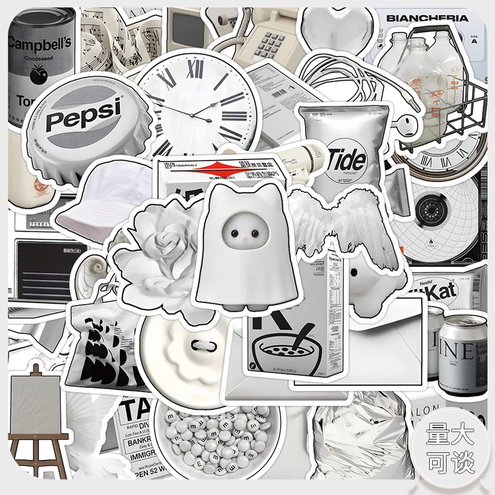 

60PCS Simple Ins Style Cartoon White Stickers Graffiti Decoration DIY Waterproof Skateboard Phone Laptop Fridge Wall Decals Gift