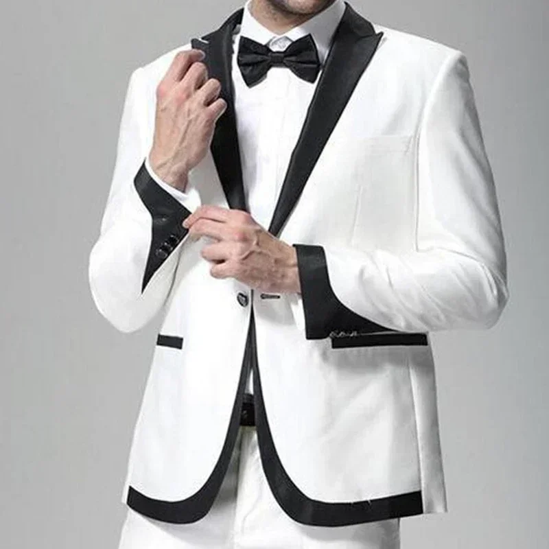 Trajes formales blancos de moda para hombre, esmoquin para novio, baile de graduación, Blazers ajustados, conjunto personalizado de 2 piezas de alta calidad, 2024