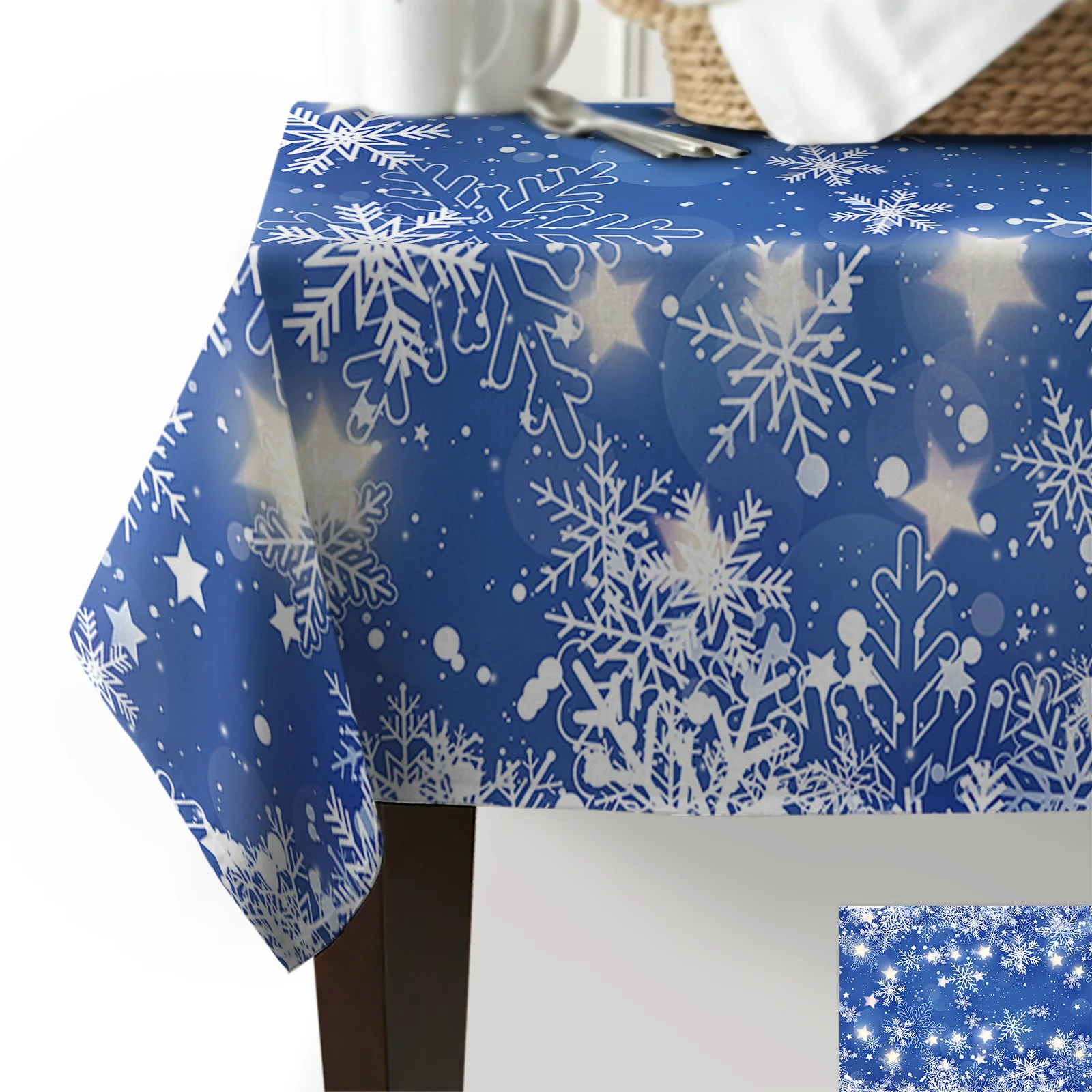 Mantel navideño De copo De nieve para decoración del hogar, cubierta impermeable a prueba De aceite para mesa De comedor, cocina, boda, fondo azul