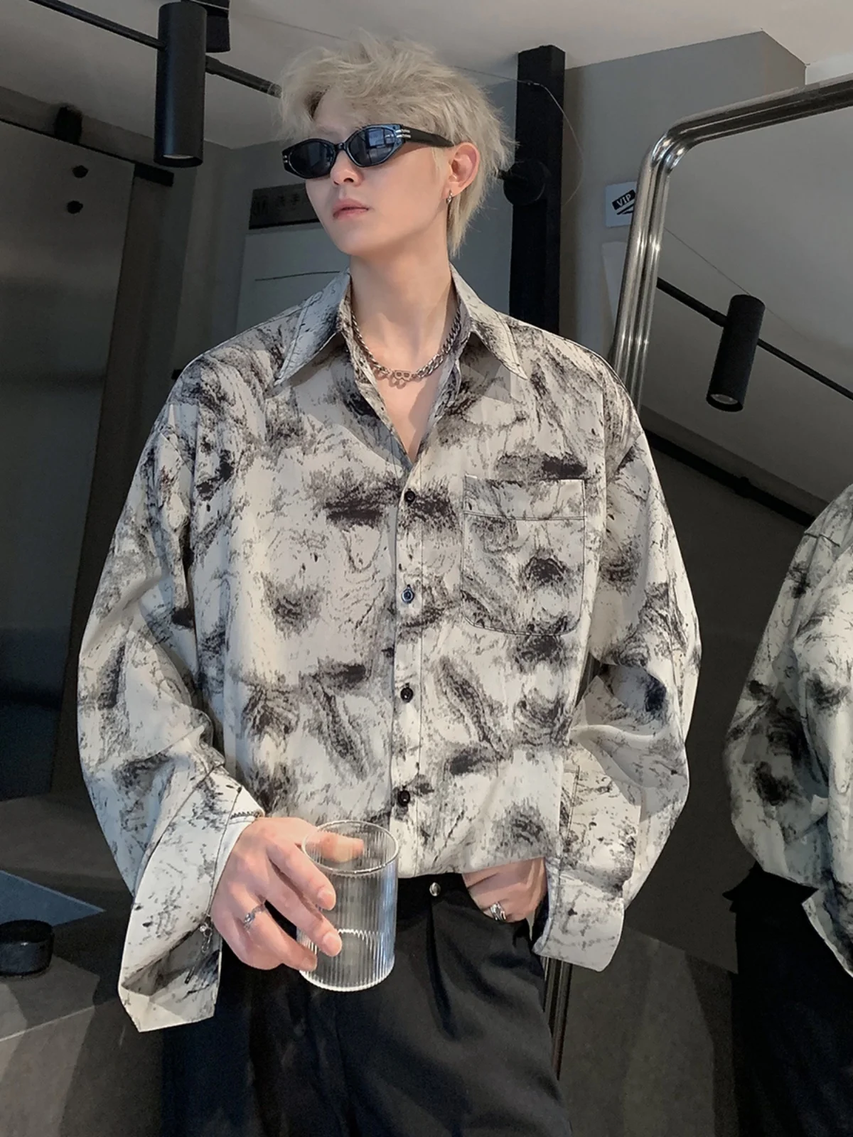 

Мужская рубашка Cleanfit American Sle Dyed Ice Silk с эффектом драпировки, модная, в стиле барокко, свободного кроя, с длинным рукавом, для весеннего сезона