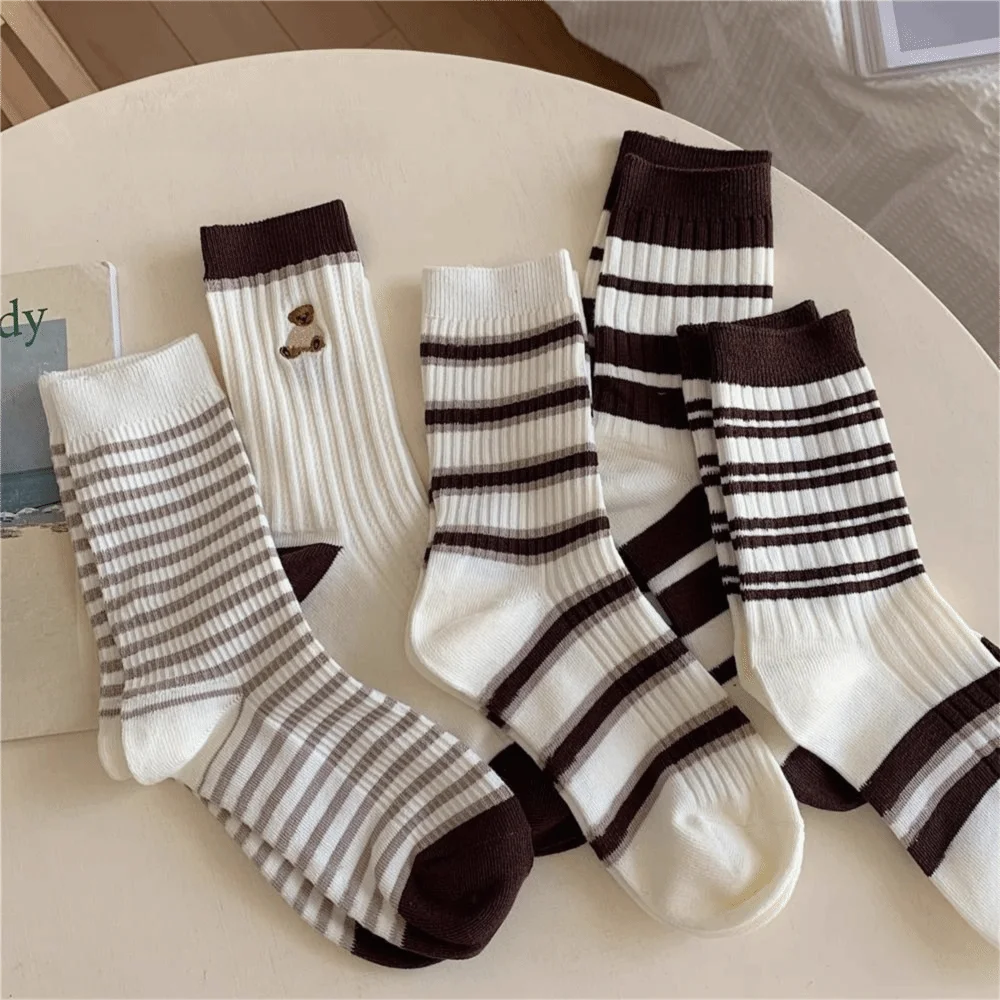 

Retro Cotton Stripe Socks Knitted Double-layer Seamless Socks Thickened Japanese Style Slouchy Socks For Women Girls