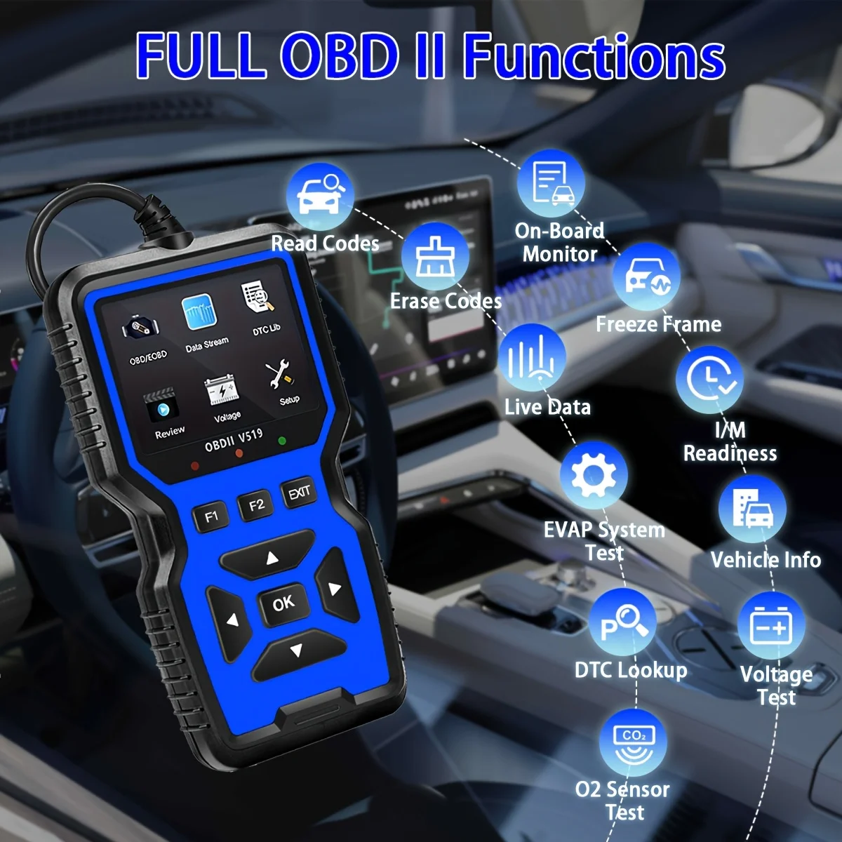الماسح الضوئي V519 Obd2 - جهاز فحص المركبات المحمول وتشخيص الأخطاء مع البيانات المباشرة، اختبار البطارية، والمزيد - يعمل بمنفذ USB #6