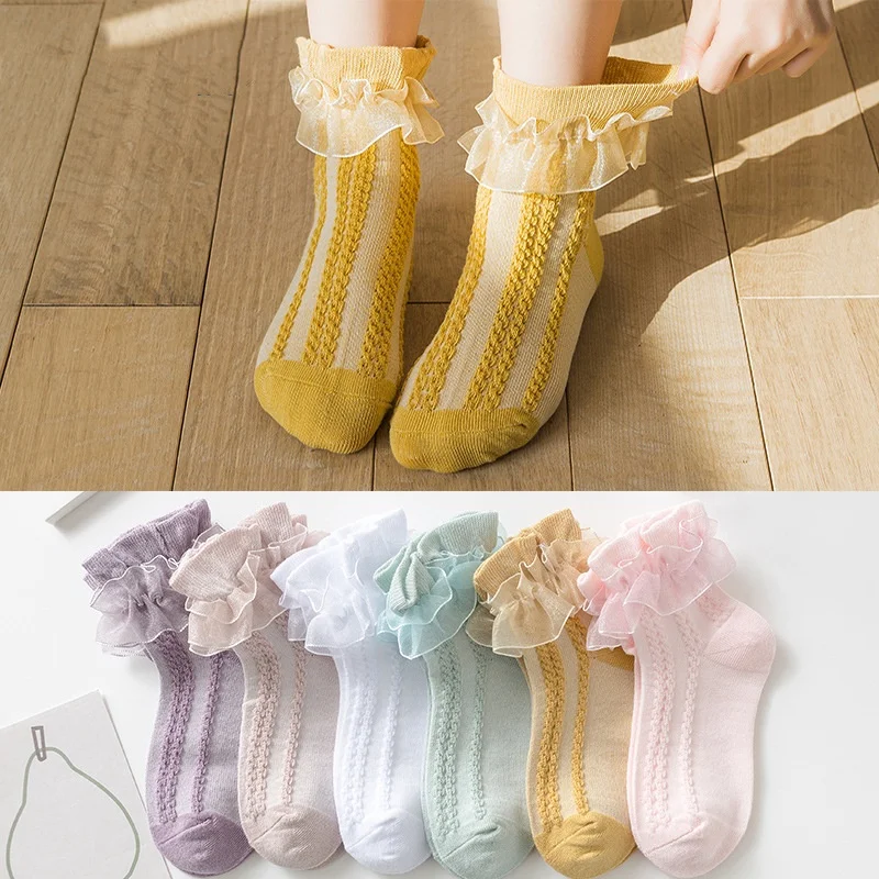 

Kids Girls Frilly Lace Socks Children's Cotton Comfortable Breathable Princess Style Socks Ruffled Teenagers Dance Sock 1-15Yrs