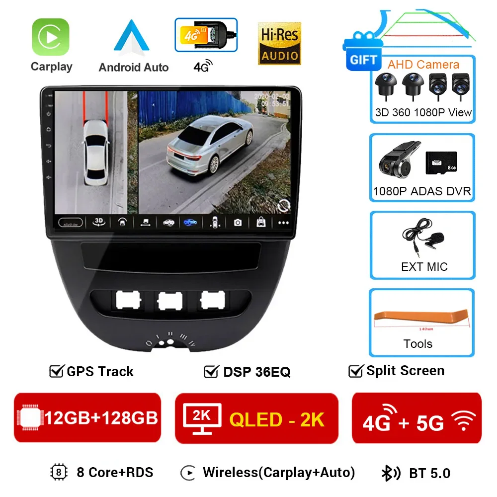 Android 16 2 Din Auto Multimedia Speler Voor Peugeot 107 Toyota Aygo Citroen C1 2005-2014 Head Unit Stereo GPS navigatie BT WIFI