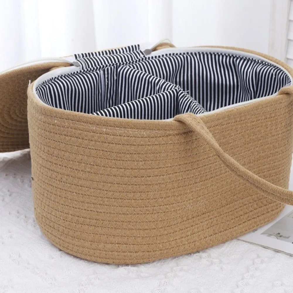 

Cotton Thread Rope Mummy Handbag Large Capacity Divided Into Compartments Diaper Storage Basket Tote Bag Shopping