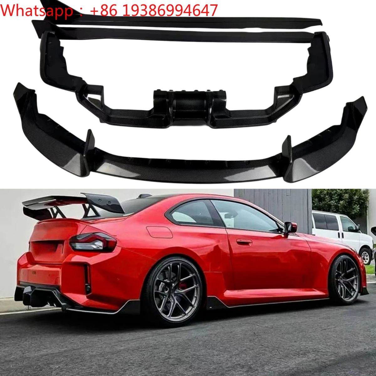 For High Quality Real Carbon Fiber AD Style Front Lip Side Skirt Rear Diffuser Car Bumper Body Kit for BMW 2 Series G87 M2 2023+