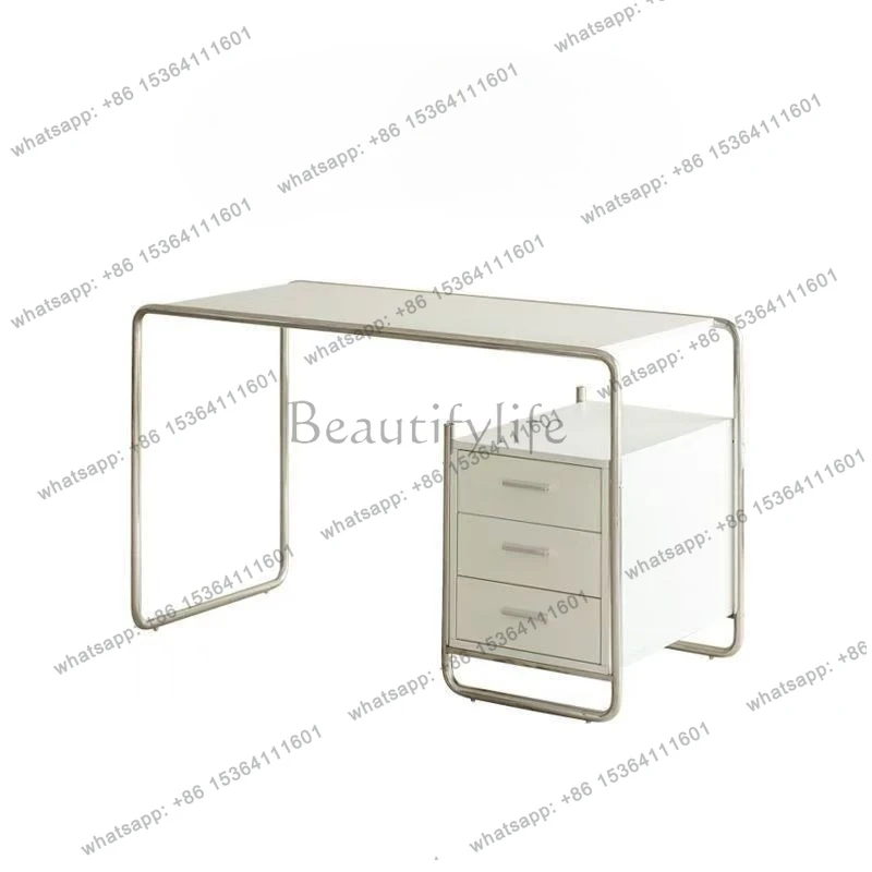 

Stainless steel desk simple modern with drawers household single office writing computer desk