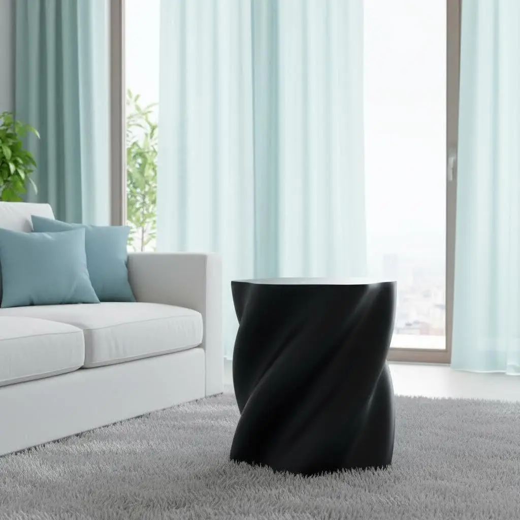 Art Deco Twisted End Table, Sculptural Side Table,  Nightstand, Black Fiberglass, Compact Accent Furniture, Customized