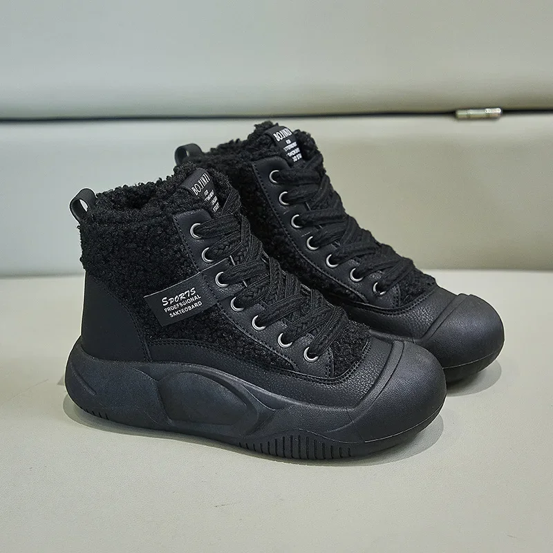 Thickened Fleece-lined Women\'s  Winter New Snow Boots Non-slip Warm Footwear High-top Cotton Shoes Casual Sports Board Shoes