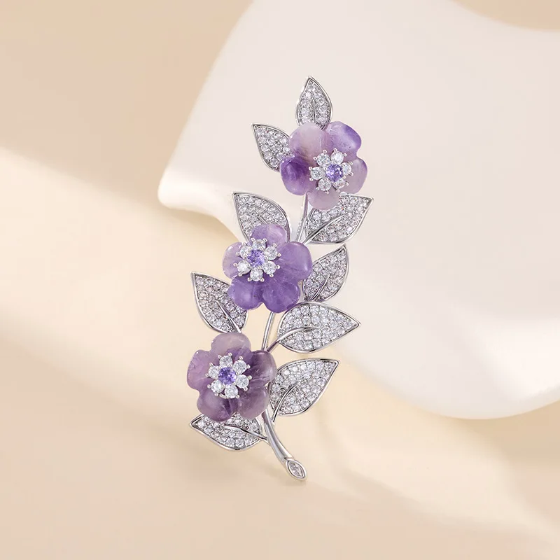 

High-end Purple Crystal Flower Vine Brooch Exquisite Elegant Suit Evening Design Accessory Brooch