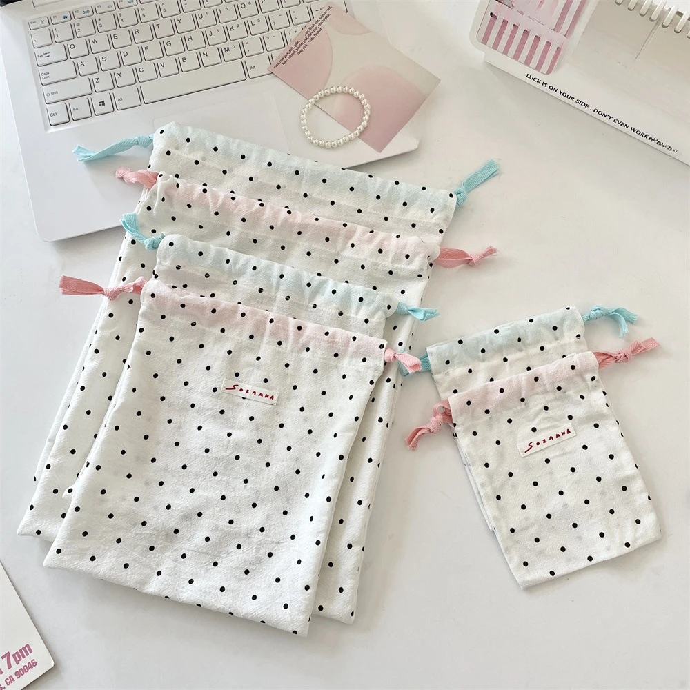 Cute Dots Coin Purse Key Earphone Drawstring Storage Bag Women Girls Jewelry Lipstick Cosmetic Tote Rope Pouch String Bags