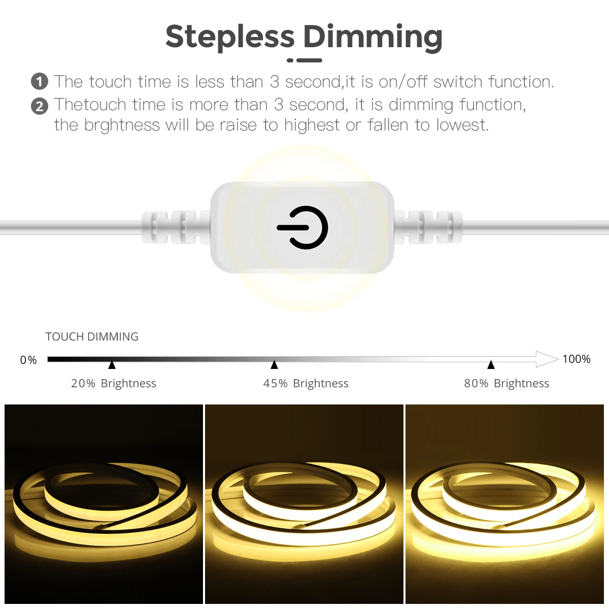 1M 2M 3M 5M 5V Touch Sensor Dimmable USB COB LED Strip Light Waterproof Soft Silicone Tube Lamp Tape For Room Decor Backlight 