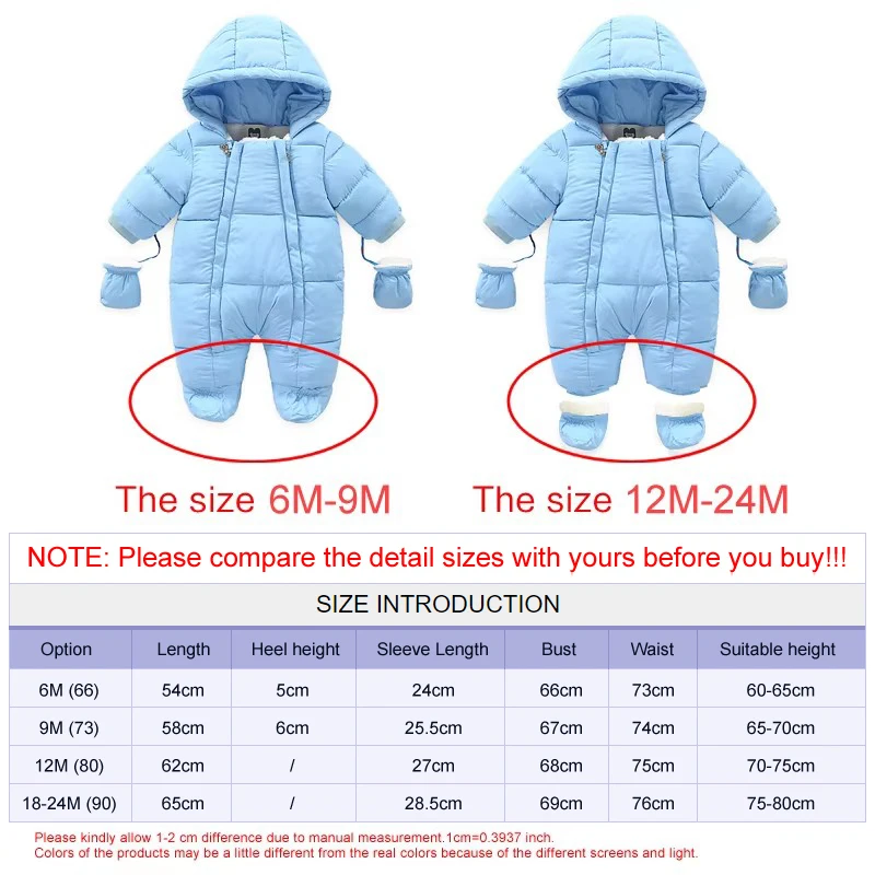 Ircomll Warm Infant Baby Jumpsuit Cotton Down Rompers Hooded Inside Fleece Boy Girl Winter Autumn Overalls Children Outerwear