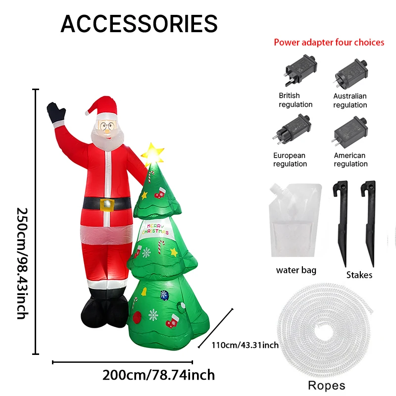 8.2FT Illuminazione natalizia LED Gonfiabile Natale Babbo Natale Albero di Natale Set Giocattolo Cortile Decorazione per feste Ornamento per la casa Forniture per le vacanze
