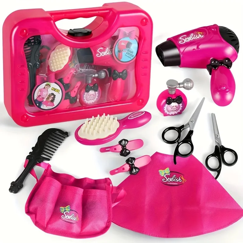 Girl beauty salon set pretending to be a stylist, hair cutting kit, hair cutting toy, with hair dryer, scissors, hair cutting ap