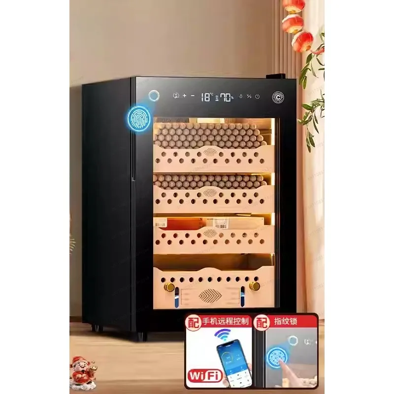 

Умный мини-шкаф для сигар с постоянной температурой и влажностью 60°C, компрессорным воздушным охлаждением, Wi-Fi и сканером отпечатков пальцев