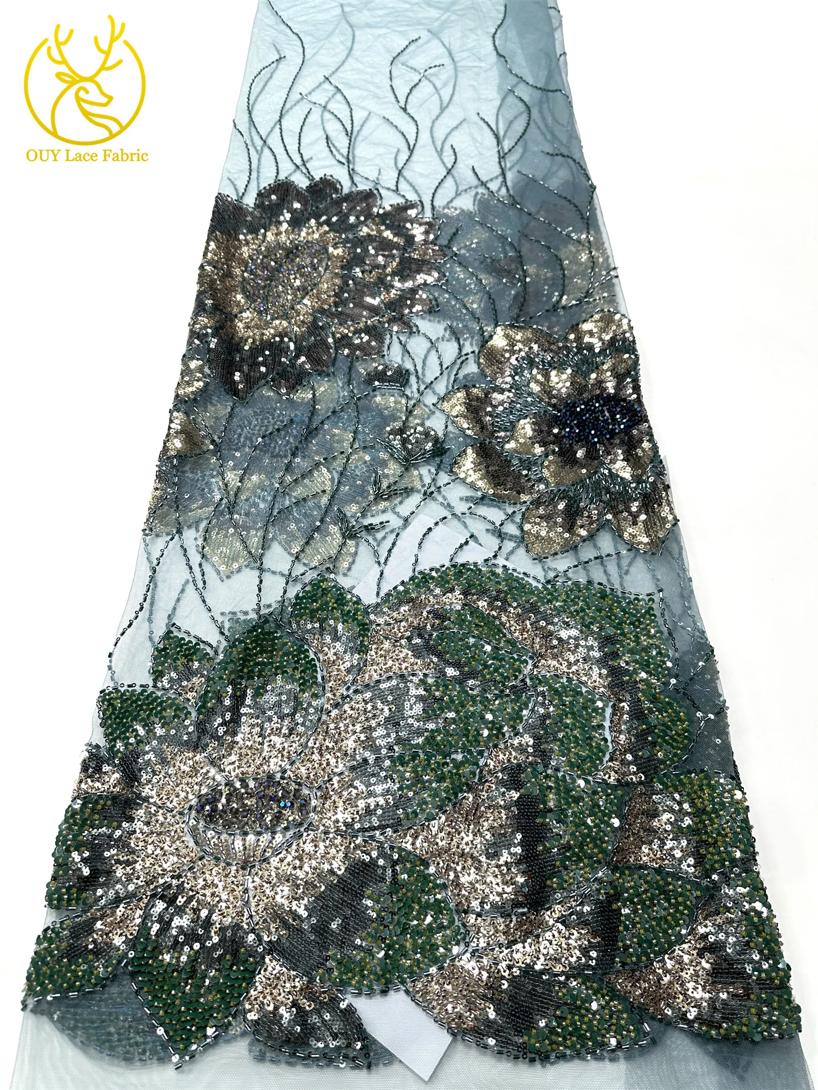 2026 Afrikanischer Bräutigam Bestickter Perlen-Spitzenstoff Modisches Design Französische Pailletten-Spitze Brautkleid Nähmaterial 5 Yards – Detail 26