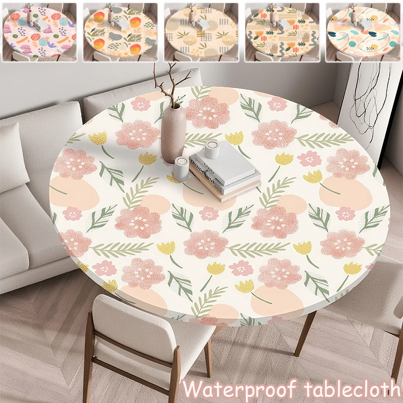 

New Waterproof Oil-Proof Round Tablecloth Elastic Edged Reusable Holiday Party Table Cloth Kitchen Table Protection Cover 식탁보