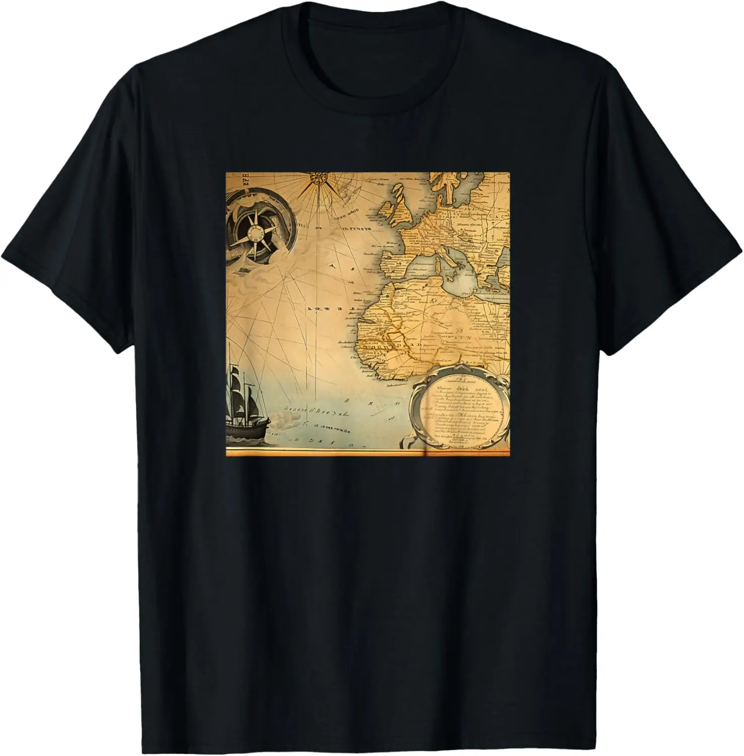 Old Vintage Nautical Map Pirate Ship Sailboat Sea Ocean Map T-Shirt