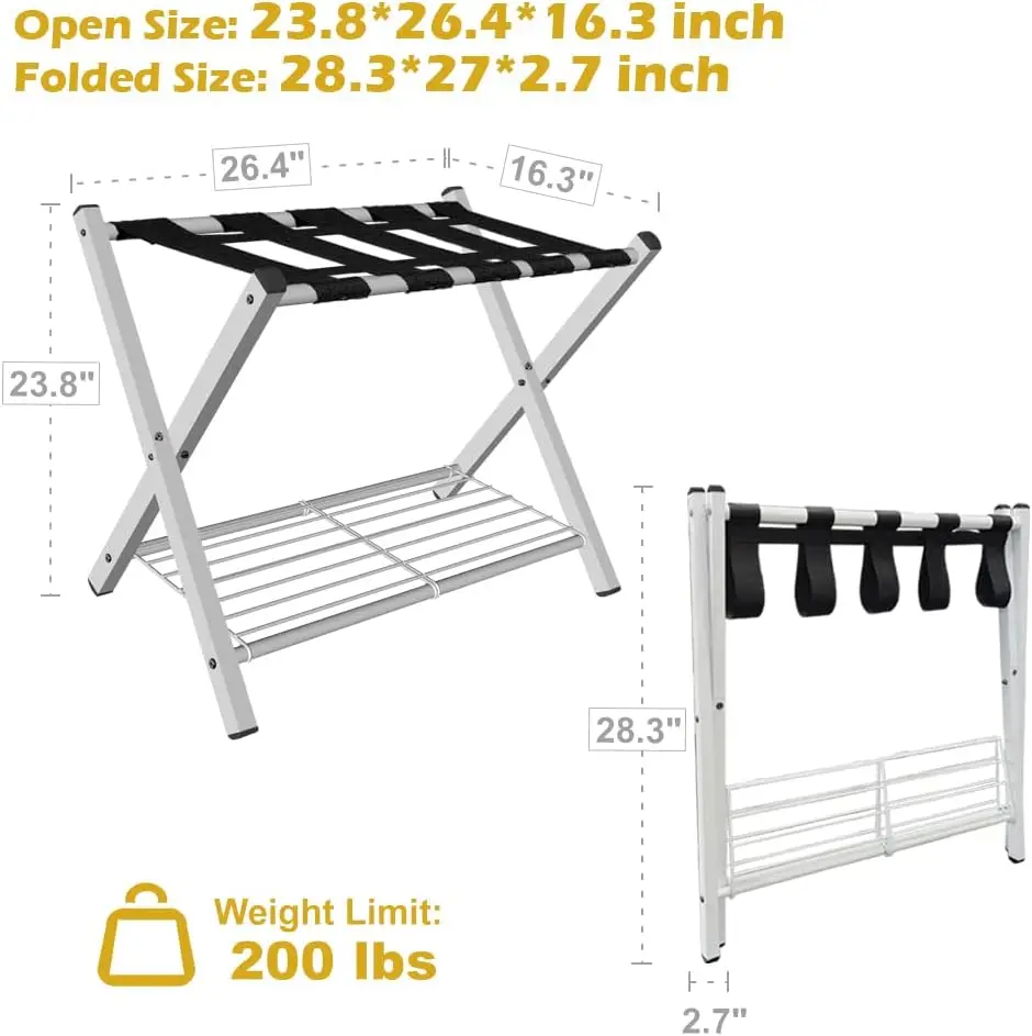 Portaequipajes plegable para habitación de invitados, soporte de maleta plegable con estante de almacenamiento de Metal para dormitorio y sala de estar, 1 paquete