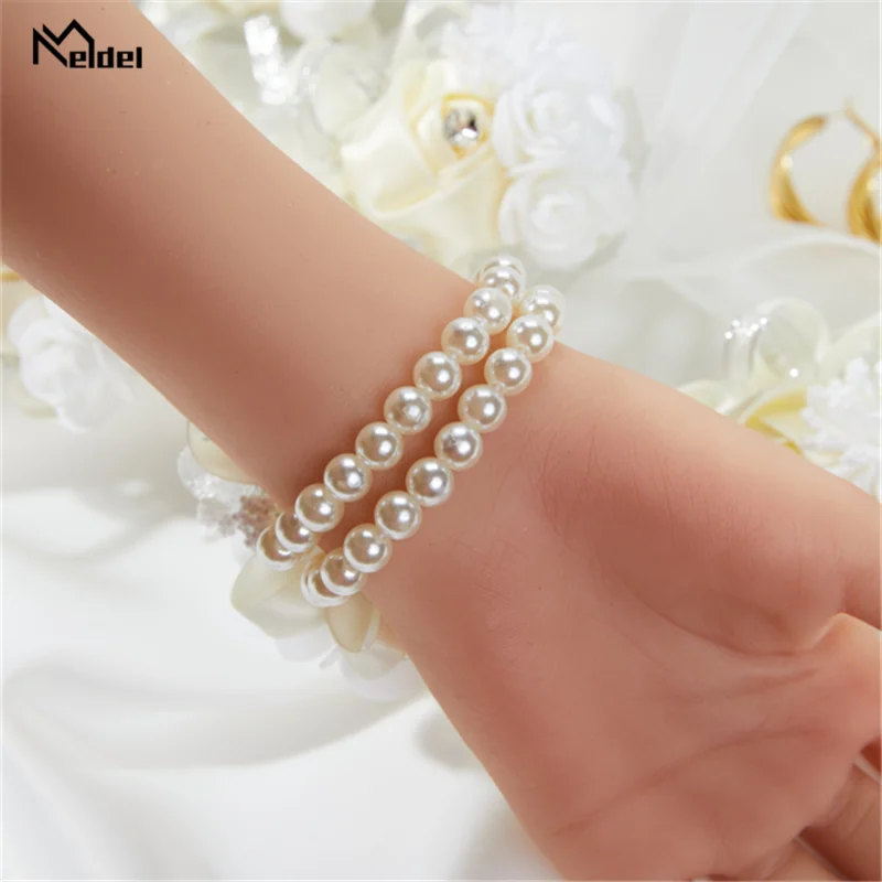 Girls Bridesmaid Wrist Flowers Wedding Prom Party Artificial Rose Pearl Bracelet Fabric Hand Flowers Wedding Supply Accessories