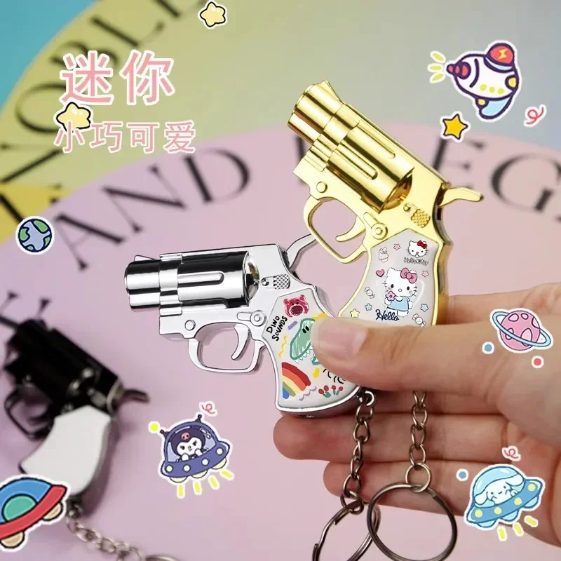 Sanrio Hello Kitty Kuromi Cinnamoroll Cartoon Cigarette Lighter Creative Gun Lighter Windproof Pink Flame Lighter Boyfriend Gift