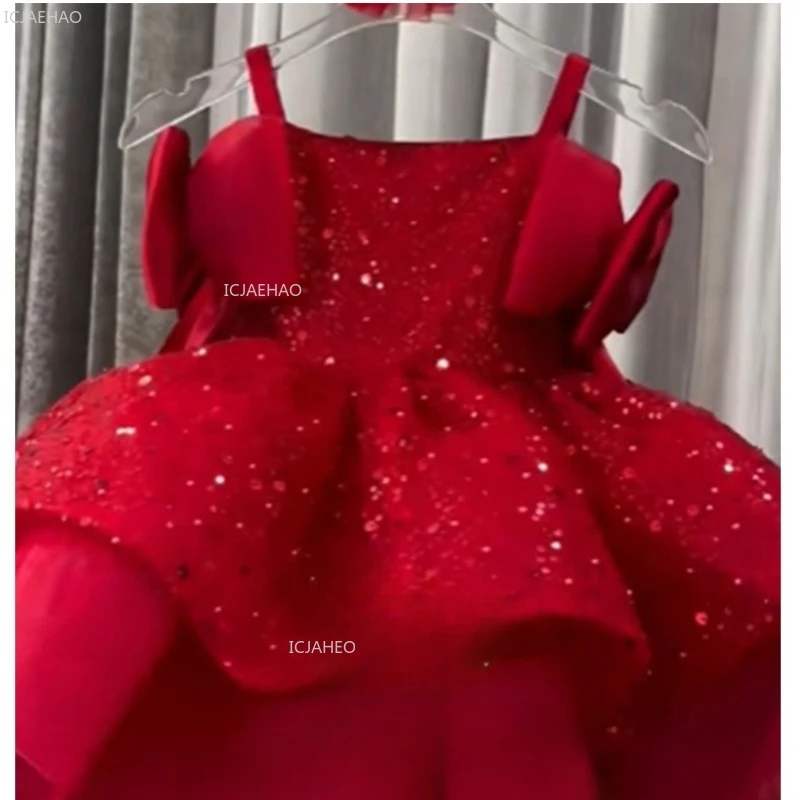 

Новое детское праздничное платье с красными пайетками для девочек, пышное тюлевое платье принцессы, торжественное платье для детей, празднование дня рождения, Рождества