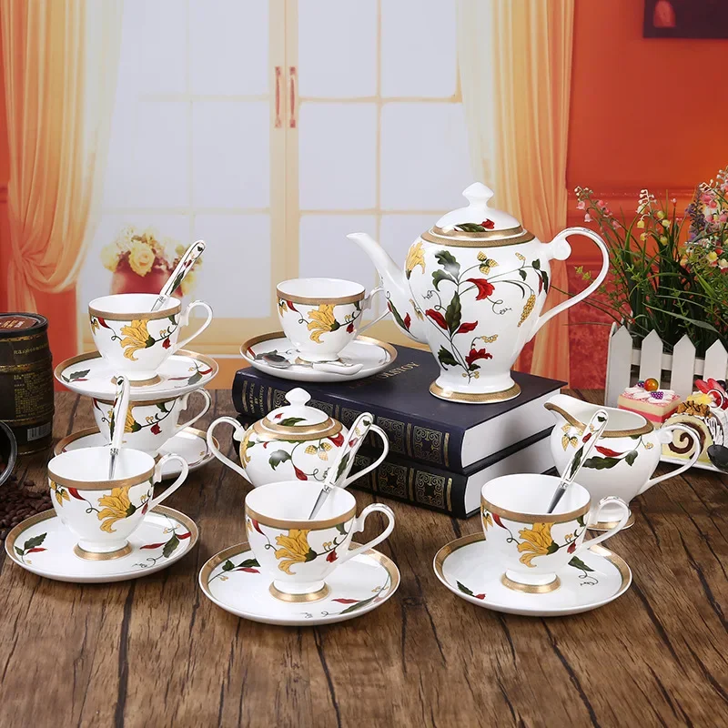 New, large series of coffee sets, ceramic afternoon tea cups, bone china and tea saucers European tea set