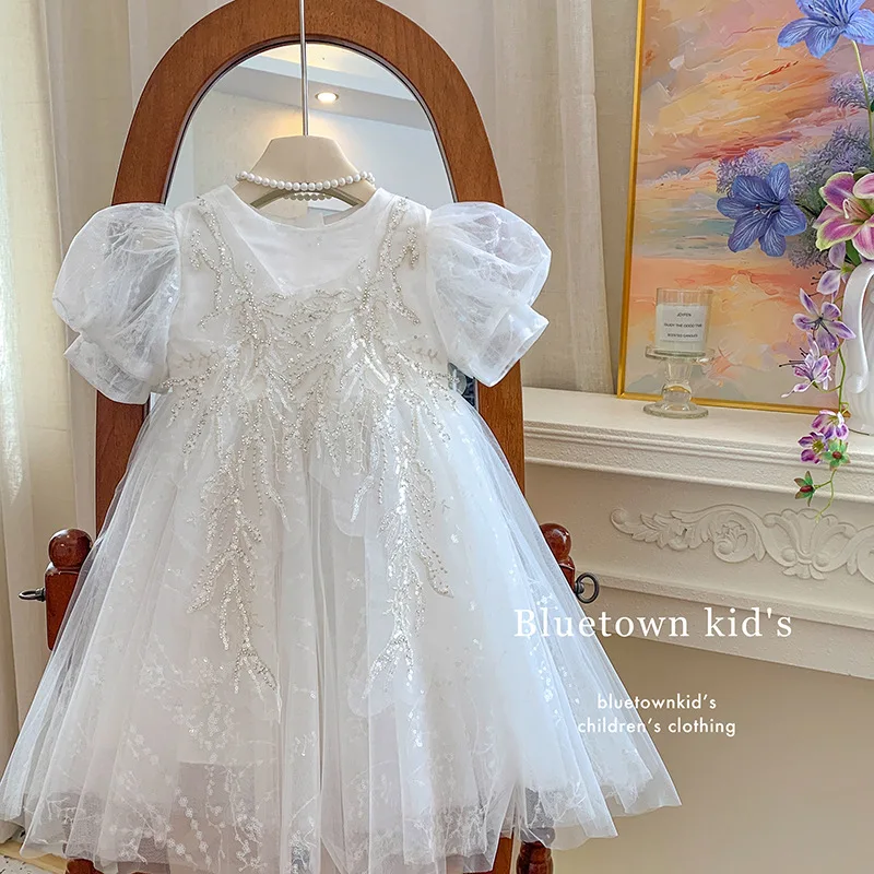 Girls' Dress Light Luxury Niche High-end Children's Birthday Piano Performance Dress Stylish Flower Girl Wedding Show Puffy Dres