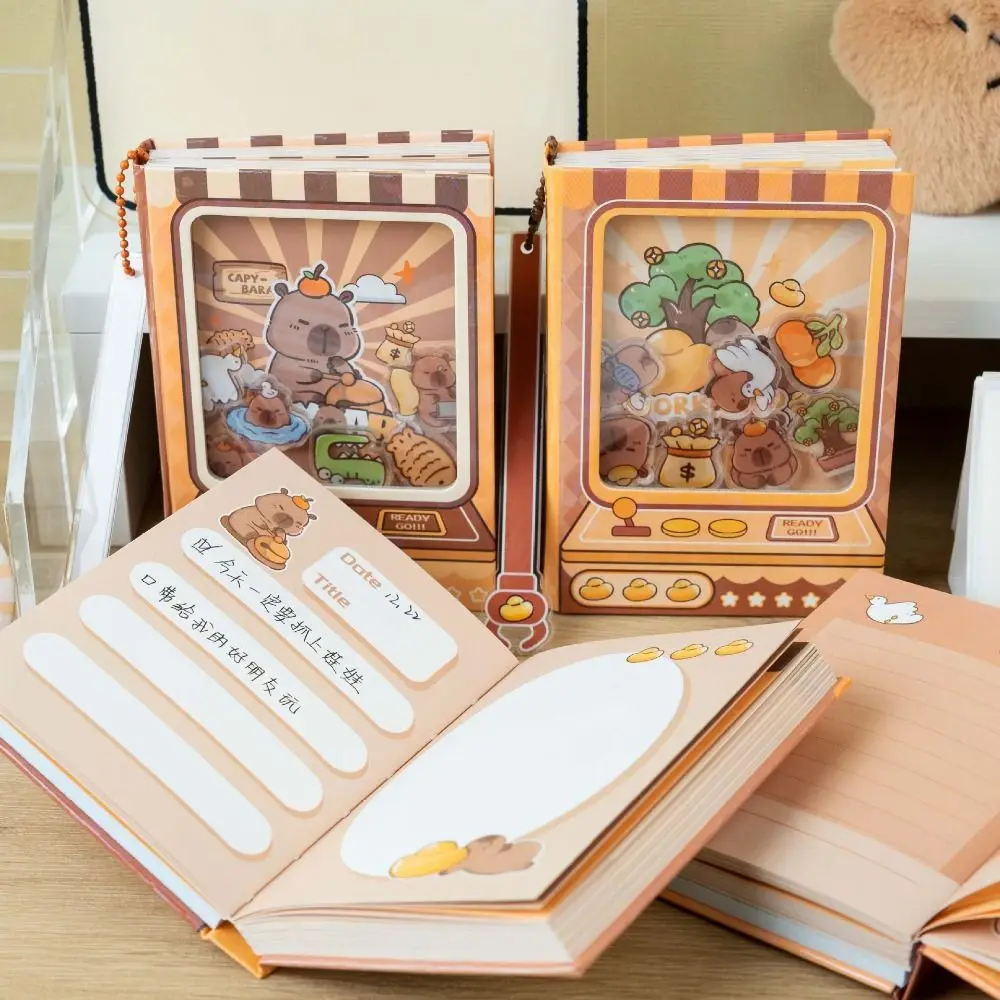 Portable Color Inner Page Capybara Notebook Cute Doll Claw Machine Small Notepad Diary Cartoon Square Writing Pad Diary