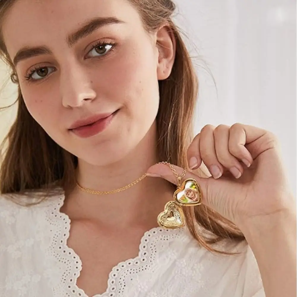 Openable Photo Picture Locket Necklace DIY Necklace Valentine\'s Day Heart Locket Necklace Friendship Necklace
