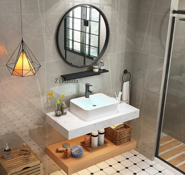 Armário de banheiro de mármore, lavatório nórdico, combinação de armário de banheiro, lavatório