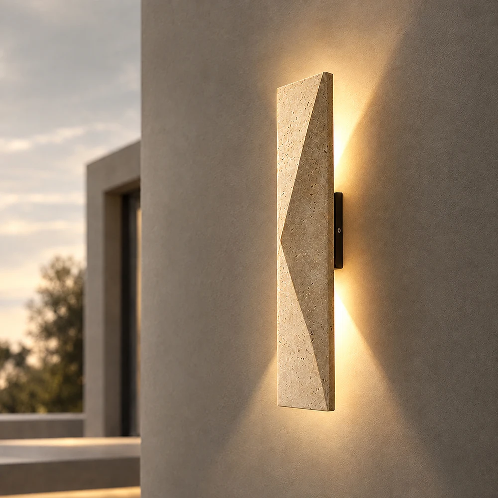 Waterproof Travertine Wall Sconce 12W LED Up Down Outdoor Wall Light Natural Stone Lamp for Garden Patio Porch Entryway 85-265V